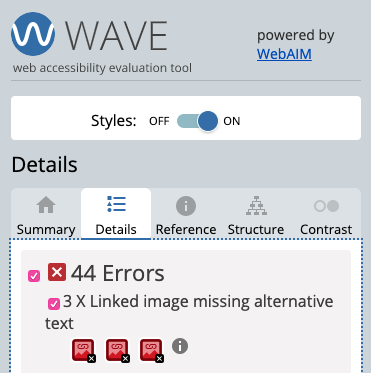 Screenshot - WAVE evaluation tool