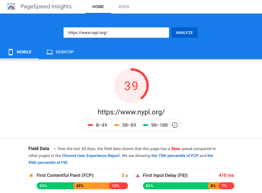 Screenshot - Google PageSpeed Insights Test Results for Mobile